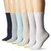 Gold Toe Women's Ribbed Crew Sock 6-Pack, Turquoise/White/Lunar Rock/Pebble/Wild Dove/Blue, 9-11