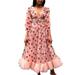 Hopiumy Women Strawberry Printed Sequin Embroidered Mesh Dress V-neck Party Dress