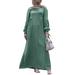 ZANZEA Women Puff Sleeve Crew Neck Pleated Solid Color Muslim Maxi Dress