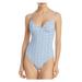 TORY BURCH Women's Blue Gingham Underwire One Piece Swimsuit XL