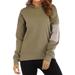 Women Solid Color Elbow Patch Zip Buttons Decor Long Sleeve Hoodie