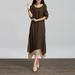 Tomshoo Women Vintage Dress Contrast Double Layer Casual Loose Boho Long Plus Size Retro Maxi Dress