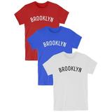 Daxton Premium Basic Crew Neck Short Sleeve Tshirt Cities Brooklyn Letter, 3Pk Red White, Royal White, White Black, S