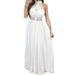 TSEXIEFOOFU Crochet Lace Dress High Waist Pleated Maxi Dress Wedding Party Dress