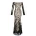 Angel-fashions Women's Boat Neck Long Sleeve Sequins Flapper Ball Gown