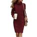 Ladies Autumn And Winter High-Necked Long-Sleeved Solid Color Coarse Knit Loose Casual Long Sweater Dress
