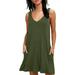 Women Sleeveless Tank Dress Casual V Neck Solid Loose Beach Tank A-line Pocket Dresses Ladies Summer T Shirt Dress Holiday Sundress Sexy Vest Mini Dress Army green S(4-6)