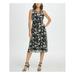 DKNY Womens Black Floral Sleeveless Jewel Neck Below The Knee Fit + Flare Evening Dress Size 14