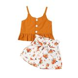 Gueuusu Baby Girls Summer Clothes Set Sleeveless Ruffle Camisole+Floral Shorts