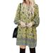 ZANZEA Women Casual Long Sleeve Mini Dress Pullover V Neck Floral Dress