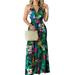 Women Bohemian Wedding Dress Sleeveless Halter Neck Vintage Floral Print V Neck Backless Dress