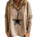 Womens Plus Size Star Print Zip Neck Long Sleeve Shirts Casual Blouse Tops