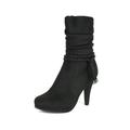 DREAM PAIRS Womens Suede Mid Calf Winter Warm Faux Fur Lined Kitten Heel Boots VIVI BLACK Size 9.5