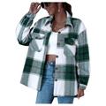 Autumn and winter women?s warm fashion plaid long-sleeved shirt jacket plaid lapel cardigan coat