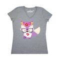 Inktastic Valentine's Day Fox, Fox With Glasses, Flowers Adult Women's V-Neck T-Shirt Female Athletic Heather M