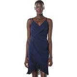 Betsey Johnson Women's Petite Faux Wrap Dress, Navy Seals, 0P