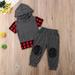 2PCs Boy Girl Plaid Short Sleeves Top with Pocket and Pants Sets