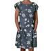 Women Vintage Bohemian Print Floral Round-Neck Long Maxi Dress Summer Casual Pocket Short Sleeve Dress For Women Holiday Party Sexy Tops For Ladies