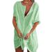 S-8XL Plus Size Women Boho Cotton Linen Long Tunic Shirt Dress Baggy Casual Kaftan Peasant Ethnic Gypsy Loose Sundress Ladies Oversized Loose Button Down Mid Tunic Shirt Dress