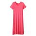 Women Tee Dress Stretchy Solid Color V Neck Short Sleeve Midi Slim Casual Party Wear One-Piece