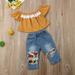 1-5Y Toddler Kids Baby Girls Clothes Sets Off Shoulder Tops Floral Pants Jeans Outfits Clothes