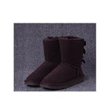 Avamo Women's Mid Calf Retro Classic Snow Boots With Bowknot Warm Faux Fur Lined Slip On Outdoor Party Dress Shoes