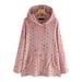 Alloet Women Fleece Loose Jacket Polka Dot Hooded Long Sleeves Midi Coat