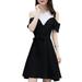 Knee-Length Sweet Dress Office Lady Fashion Off The Shoulder Stitching Design Short-sleeved Dress Solid Plus Size Women's Dress