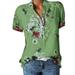 Tuscom Women Printing Pocket Plus Size Short Sleeve Blouse Easy Top Shirt