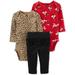 Carter's Baby Girls 3-Pc. Cotton Leopard-Print and Floral-Print Bodysuits and Ruffled Pants Set Size 6 Months