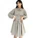 Ladies Drawstring Waist Dress Spring Autumn Korean Style Thin Long Sleeve Solid Color Casual Dress