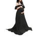 Avamo Maternity Long Dress Ruffles Sleeve Lace Off Shoulder Stretchy Trailing Maxi Photography Dress Black L(US 10-12)