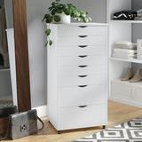 Rebrilliant Castaneda 8 Drawer Rolling Storage Chest Solid Wood in White | 40.28 H x 20.75 W x 15.35 D in | Wayfair