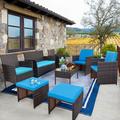 Williston Forge Fransje Outdoor Wicker Rattan 8 Piece Patio Conversation Sets w/ Cushions & Coffee Table Synthetic Wicker/All | Wayfair