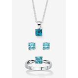 Women's 3-Piece Birthstone .925 Silver Necklace, Earring And Ring Set 18" by PalmBeach Jewelry in December (Size 10)