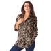 Plus Size Women's Long-Sleeve Kate Big Shirt by Roaman's in Brown Sugar Stamped Floral (Size 22 W) Button Down Shirt Blouse