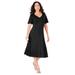 Plus Size Women's Ultimate Ponte Seamed Flare Dress by Roaman's in Black (Size 20 W)