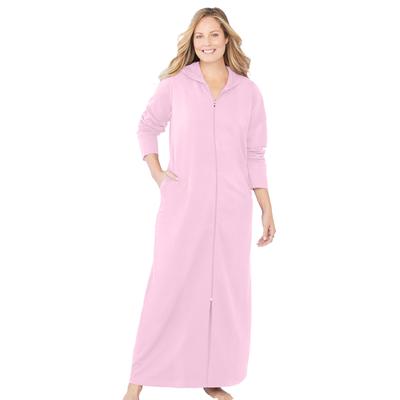 Plus Size Women's Long Hooded Fleece Sweatshirt Robe by Dreams & Co. in Pink (Size L)