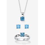 Women's 3-Piece Birthstone .925 Silver Necklace, Earring And Ring Set 18" by PalmBeach Jewelry in March (Size 7)