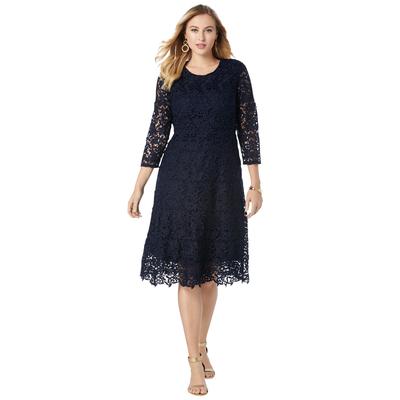 Plus Size Women's Lace Fit & Flare Dress by Jessica London in Navy (Size 14 W)