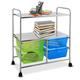 CASART 4 Drawers Storage Trolley, 3 Tier Rolling Utility Cart with Lockable Wheels, Mobile Shelving Unit Storage Organiser for Home Office Stationary, Salon and Hairdressing (Blue + Green)