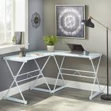 Latitude Run® Rikwin Glass L-Shape Desk Glass/Metal in White | 29 H x 51 W x 51 D in | Wayfair 5D149E220DA843EDBE41BA17DDA2E1D5