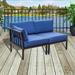 Latitude Run® Adowlfe 55.1" Wide Outdoor Loveseat w/ Cushion Metal/Rust - Resistant Metal in Blue | 26.4 H x 55.1 W x 29.4 D in | Wayfair