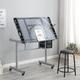 Inbox Zero Nilles adjustable desk, Drawing Desk, office desk w/ 2 Non-woven fabric Slide Drawers & 4 Wheels Glass/Metal in Gray | Wayfair