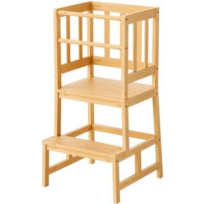 Wiltec Kinderstuhl Lernturm 46 x 46 x 90 cm aus Bambus, Lernstuhl für Kinder mit Geländer, Stehturm Image