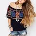 Free People Tops | Free People Off Shoulder Top With Embroidery | Color: Blue/Orange | Size: M
