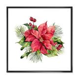 East Urban Home Holly Mistletoe Berries & Christmas Fir Branch I - Painting on Canvas in Red/White | 16 H x 16 W x 1 D in | Wayfair