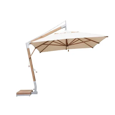 Bambrella Square Levante Side Wind Bamboo Cantilever Umbrella With Base, 10 Ft.