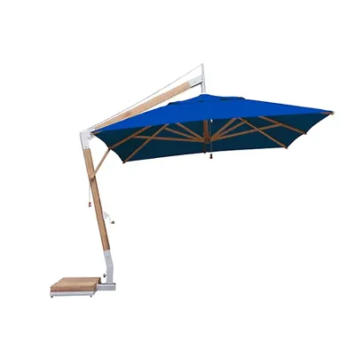 Bambrella Square Levante Side Wind Bamboo Cantilever Umbrella With Base, 10 Ft.