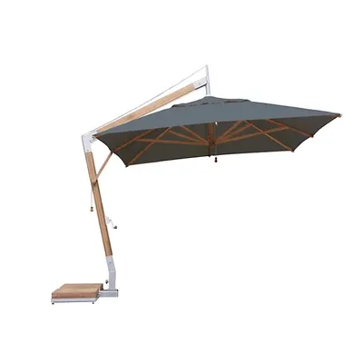 Bambrella Square Levante Side Wind Bamboo Cantilever Umbrella With Base, 10 Ft.